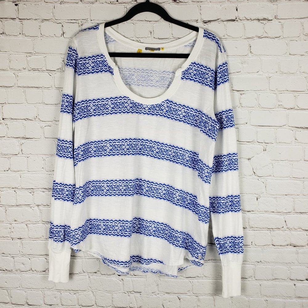 Anthro Little Yellow Button Striped Cotton Top XL